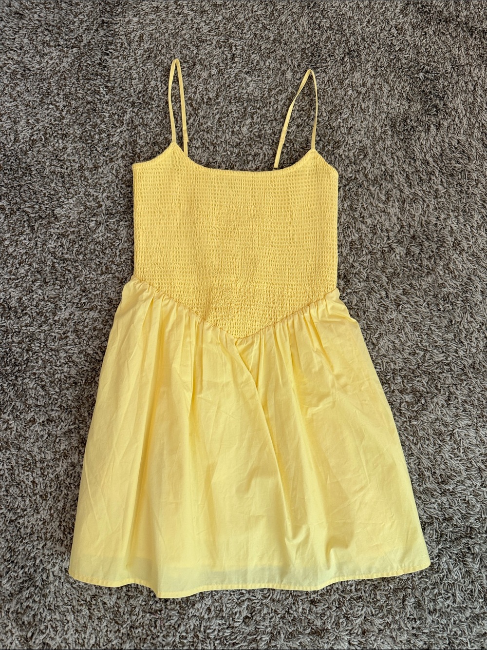 Abercrombie and Fitch Yellow Smocked Spaghetti-Strap Dress